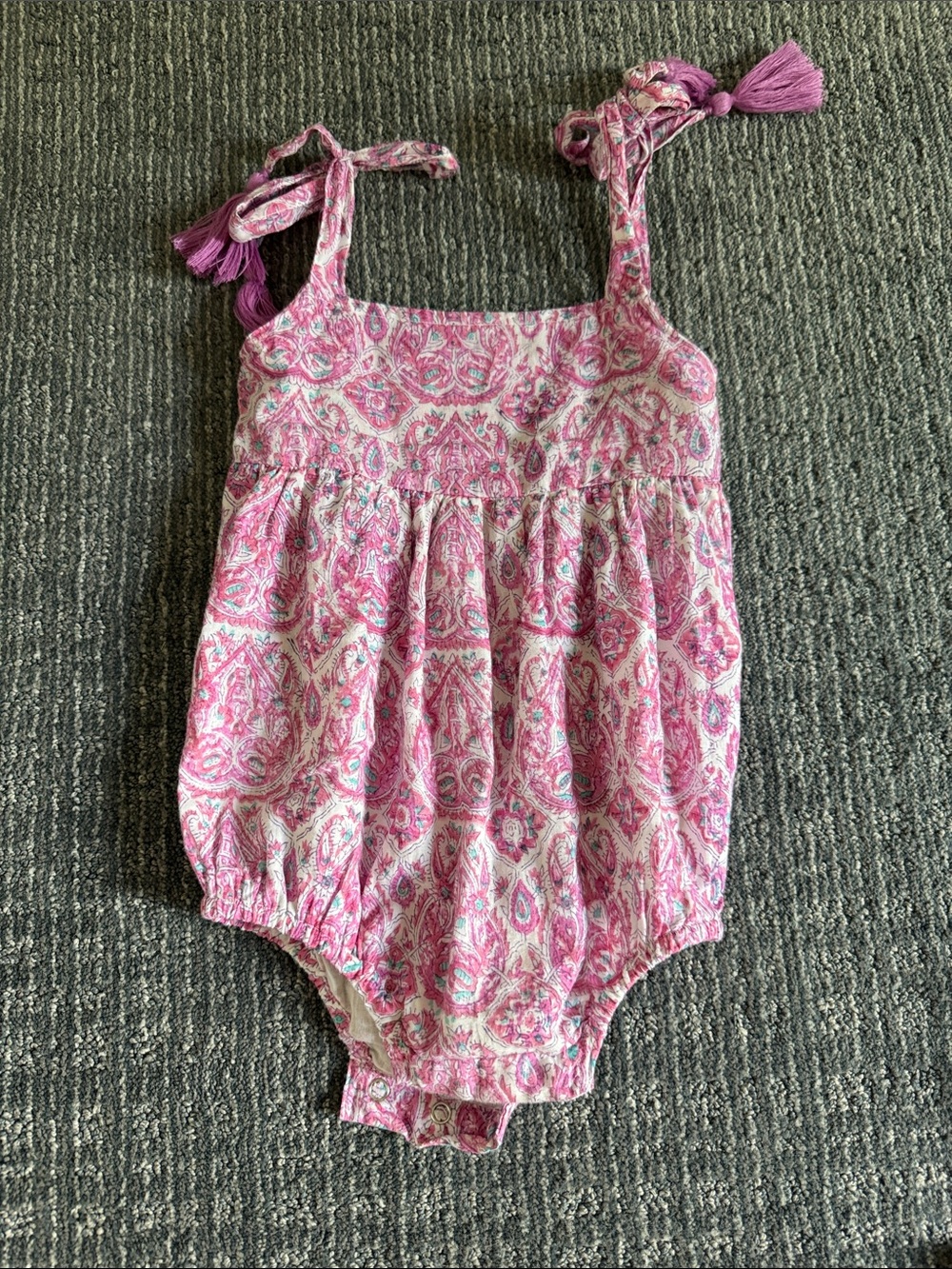 Girls Pink Paisley Tie-Shoulder One-Piece Bodysuit - Pink